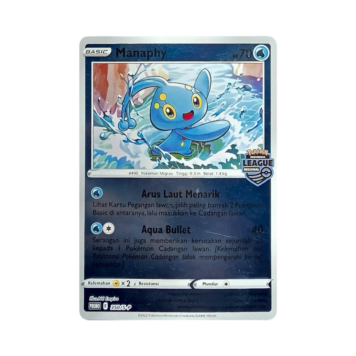 Manaphy 350/S-P card close-up through clear sealed sleeve