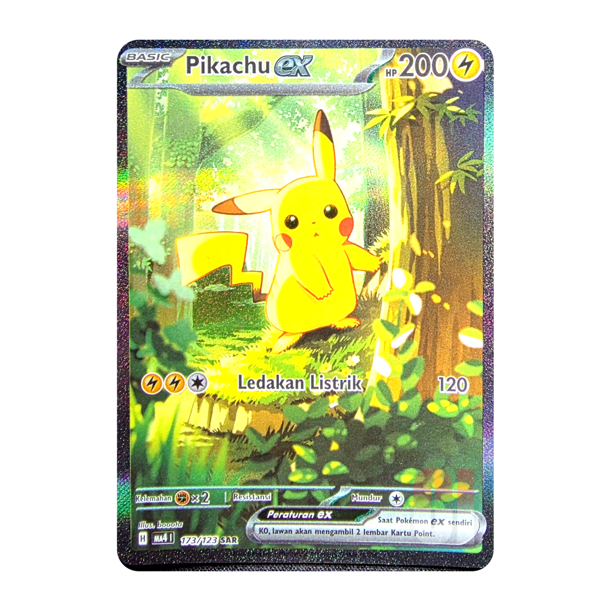 Pikachu ex Treekachu 173/123 Special Art Rare, authentic Indonesian-print Pokémon card, same art as English 238/191