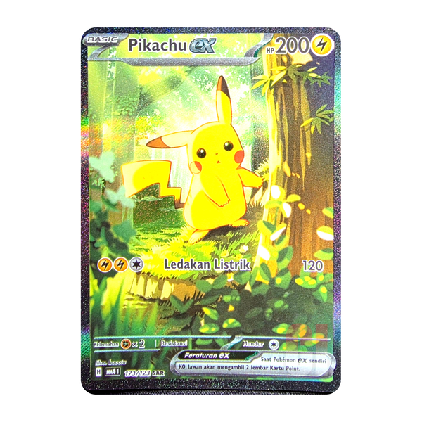 Pikachu ex Treekachu 173/123 Special Art Rare, authentic Indonesian-print Pokémon card, same art as English 238/191