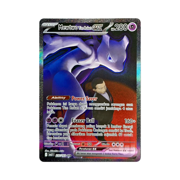 Team Rocket's Mewtwo ex 237/193 SAR Indonesian Pokemon card
