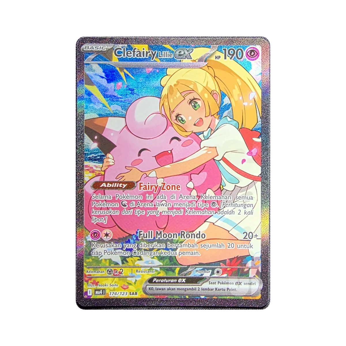 Lillie's Clefairy ex 174/123 Special Art Rare, authentic Indonesian-print Pokémon card