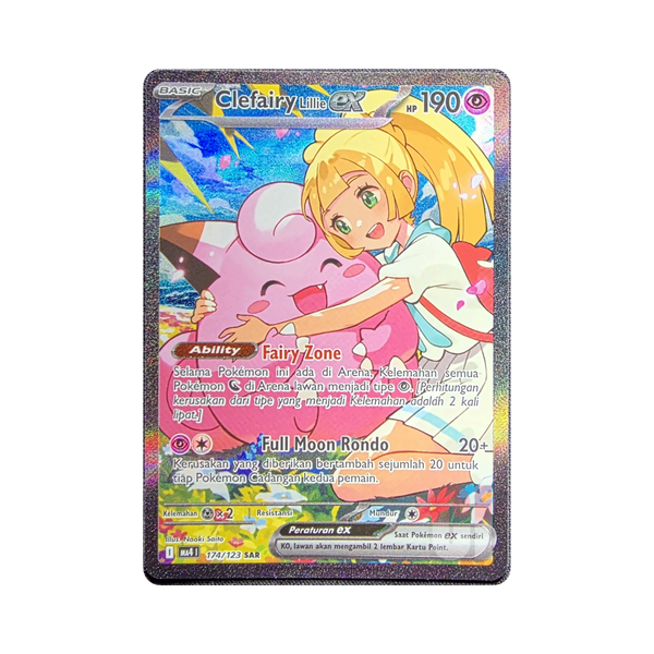 Lillie's Clefairy ex 174/123 Special Art Rare, authentic Indonesian-print Pokémon card